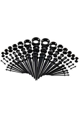 Homyl 50 Adet 14g-00g O-ring Akrilik Konik Fişler Ve Silikon Siyah