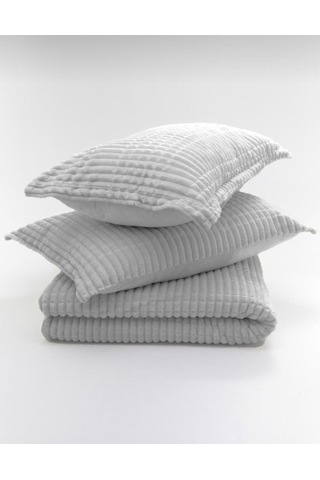 Merinos Modern Line 3'lü Açık Gri Battaniye Set 2 Kişilik(1 Battaniye 2 Yastık Kılıfı) Gri
