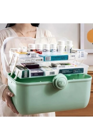Bosphorusboutique02 3 Katlı Green İlaç İlk Yardım Çantası, Açık Yeşil, 100% Kaliteli Plastik, Aile Kullanımı İçin Açık Yeşil