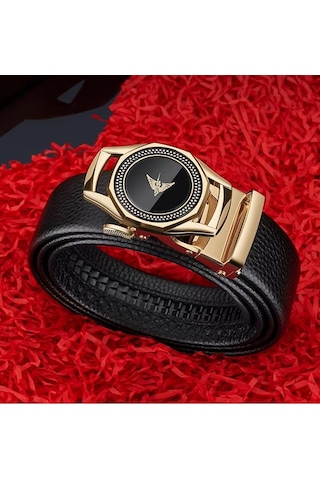 William Polo Williampolo Hakiki Deri Erkek Gold Tokalı Kemer Siyah