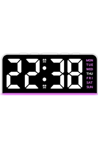 Gh8033 Led Dijital Saat Tarih Sıcaklık Göstergesi Ortam Işığı Çift Alarm Akıllı Masaüstü Saati - Beyaz Kasa / Pembe Işık Beyaz Kabuk / Pembe Işık