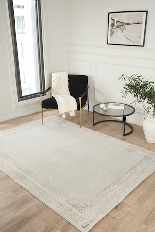 Effect Modern Premium Bej Dokuma Halı Yumuşak Dokulu Sade Ve Zarif Salon, Oturma Odası, Mutfak Halısı Krem - Kahve