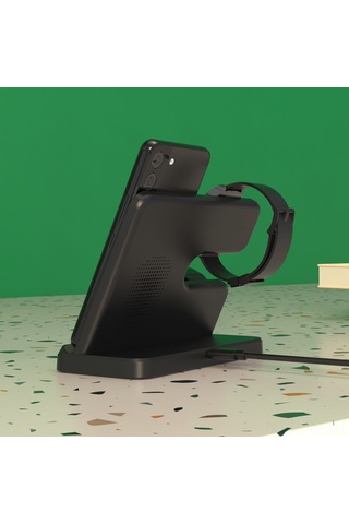 Jeemson Samsung Uyumlu Telefon, Saat Ve Kulaklık İçin 3'ü 1 Arada Hızlı Kablosuz Şarj Cihazı Q10b Siyah