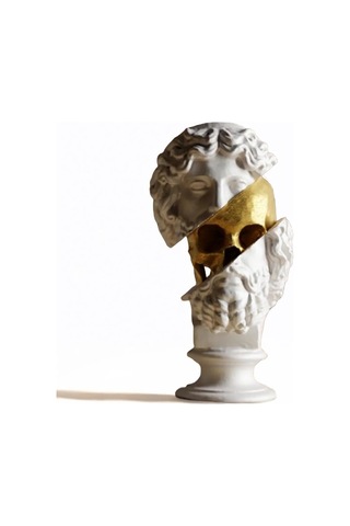 Antik Stil Yüz Ve Kafatası Heykel Ev Ofis İçin Modern Aksesuar - Altın
