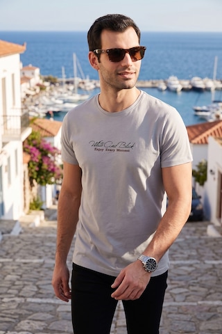 Buratti Pamuklu Slim Fit Bisiklet Yaka Yazılı Erkek T Shirt 541Enjoy Açık Gri
