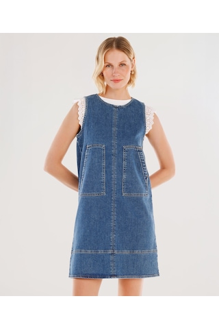 Yargıcı Cepli Kısa Denim Elbise 25ykel7004x 515 Mavi
