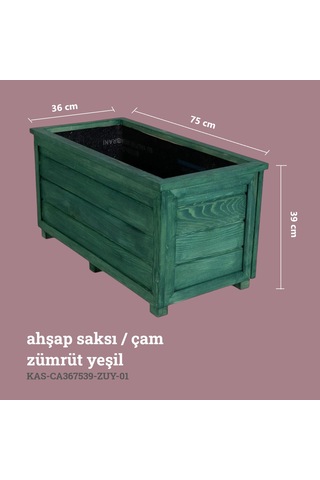 Kaf Ahşap Dekoratif Ahşap Saksı - Uzun / Zümrüt Yeşili