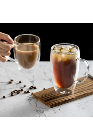 Youtek 2'li 350ml Yüksek Borosilikat Cam Bardaklar - Isı Dayanıklı, Çamaşır Makinesine Uygun, Kahve/çay/süt İçin 2'li Paket