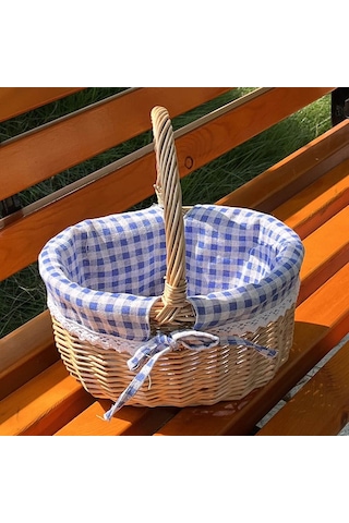 Cbtx Willow Sepet Taşınabilir Açık Piknik Sepeti Dokuma Sepet Yumurta Kabı, Boyut: S - Mavi Izgara