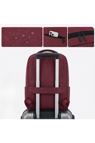 Bordo Laptop Sırt Çantası, Bilgisayar Korumalı İç Bölmeli Notebook Çantası, Organizer Cepli Ve Usb Şarj Portlu
