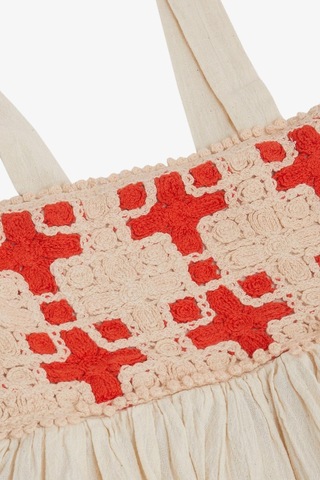 Escabel Kız Çocuk Elbise Triko Motifli Askılı 5-9 Yaş, Krem-krem Krem