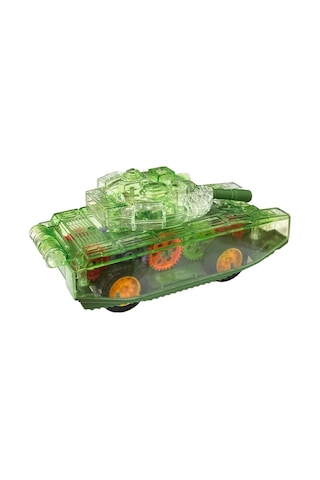 Sürtmeli Şeffaf Işıklı Tank Askeri Araç 15 Cm Yeşil Renkli