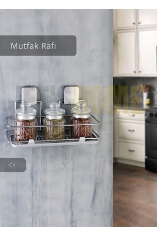 Jet's Home Mutfak Rafı Paslanmaz Banyo Rafı Yapışkanlı Baharatlık Tek Katlı Köşelik Şampuanlık Krom 12x31x13 Diğer