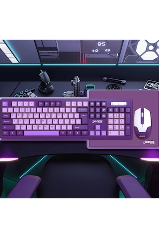 Mor & Pembe Klavye + Mouse + Mousepad Seti - Masaüstü Klavye Mouse Seti 2.4 Ghz Diğer