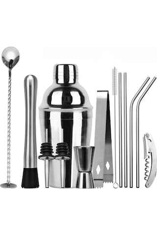 Vkemall 13 Parça 304 Paslanmaz Çelik Kokteyl Shaker Seti - İçki Yapım Kit Hediyelik