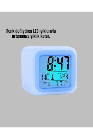 Renk Değiştiren Led Alarmlı Dijital Küp Masa Saati Gri - Siyah