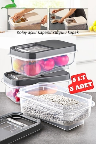 Nandy Home 5 Lt Kolay Kayar Kapaklı Multibox Saklama Kabı Antrasit 3 Adet Antrasit