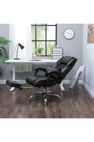 Ayak Uzatmalı Ofis Koltuğu, Bel Destekli, Suni Deri, Siyah 67 X 66 X 116 Cm Obg71b Çok Renkli
