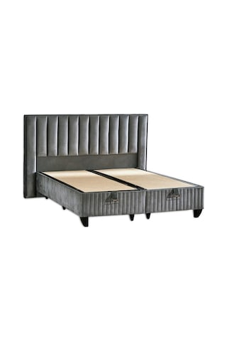 Hades Lüks Baza Ve Başlık Seti 150x200 Cm Çift Kişilik Baza Ve Başlık Takımı Koyu Gri Özel Kumaş