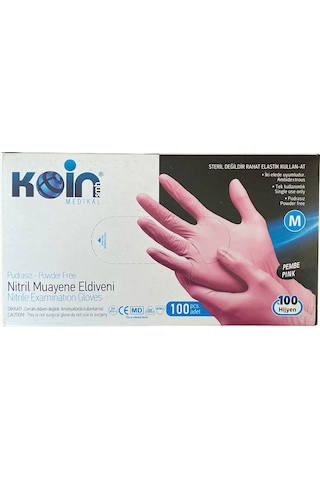 Koinsmh Pudrasız Çok Amaçlı Nitril Muayene Eldiveni Pembe 100'lü