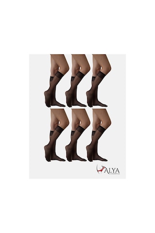 Alya Underwear Kadın Parlak Diz Altı Çorap 15 Denye, İnce Fit - 6'lı Paket Siyah 50 6'lı