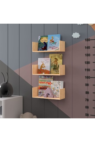 Asra Trend Çocuk Odası Duvar Rafı Kitaplık ÇR-03 %100 MDF 3'lü Set Safir Meşe