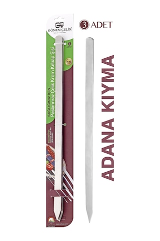 Gönen Çelik Paslanmaz Çelik Krom Kebap Şiş 3 Adet Adana Kıyma Şi