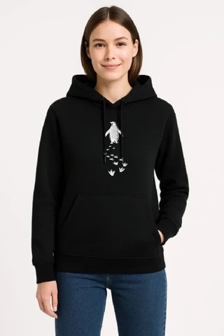 Butik İstanbul Nihilist Penguen Temalı Oversize Kapüşonlu Sweatshirt - Siyah