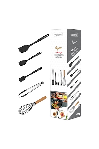 Valletta Fugazi Isıya Dayanıklı Silikon Spatula Seti 5 Parça Siyah