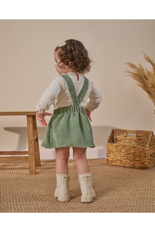 Noble Kids Yeşil Papatya Detaylı Kız Bebek Salopet İkili Takım - 9 Ay-3 Yaş Yeşil