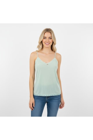 Bonbon Kadın Saten Yeşil Dantelli Askılı Top Bluz Bb2311 Yeşil