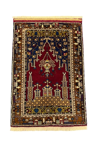 El Dokuma Sıfır Yahyalı Halısı Seccade 80x120 Kök Boya %100 Yün Namazlık Kırmızı