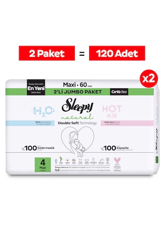 Sleepy Natural Double Soft Avantajlı Mega Paket Bebek Bezi 4 Numara Maxi 120 Adet