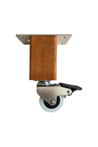 Kale Ahşap Tekerli Ayak Mobilya Masa Ve Dolap Tekerli Ayağı Frenli 15cm Ceviz 4 Adet Kayın Ceviz