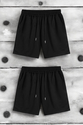 Uyguntarz 2'li Paket Unisex Pamuklu Rahat Penye Şort Siyah