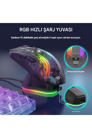 Attack Shark X2 Pro Kablosuz Şeffaf Gaming Mouse, Şarj İstasyonlu