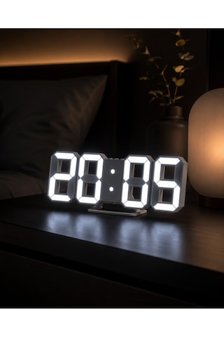 3d Dijital Saat Yeni Nesil Dekoratif Dijital Saat Masa Duvar Saati Takvim Termometre Masa Saati Beyaz