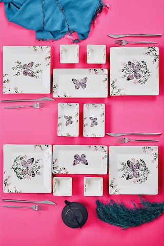 Piatti Naturali 12 Parça 4 Kişilik Kelebek Kahvaltı Takımı Handmade Sunum Set Çok Renkli