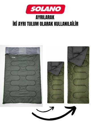 -15 C Çift Kişilik Uyku Tulumu Ayrılabilir Uyku Tulumu Haki Av, Balık, Kamp, Festival Haki