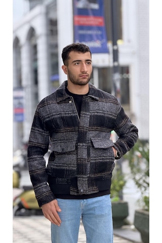 Rocqerx X-2036 Etek Ribanalı Astarlı Ekose Mont Siyah