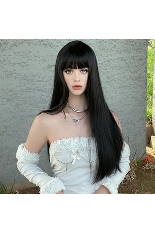 Sentetik Elyaf Peruk Kadın Uzun Siyah Saç Dokuma Tam Patlama İle Diğer