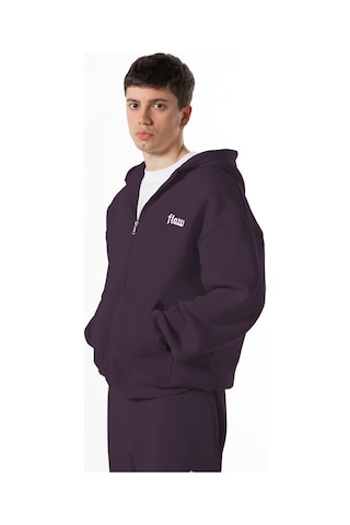 Flaw Nakışlı Zip Hoodie-28828 Mürdüm