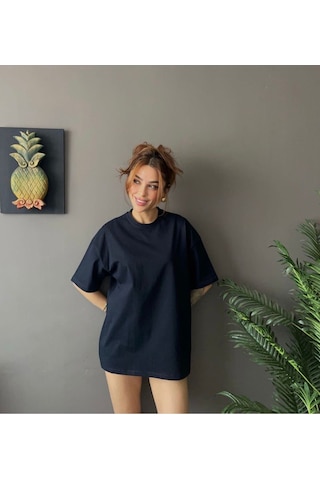 Kadın Oversize Basic Tişört Salaş Kesim Pamuklu Günlük T-shirt SIYAH