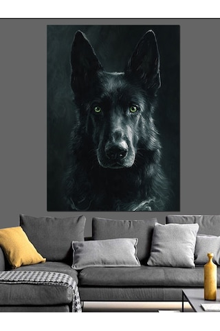 Siyah Kurt Köpek Portresi Dekoratif Kanvas - Mdf Ahşap Tablo