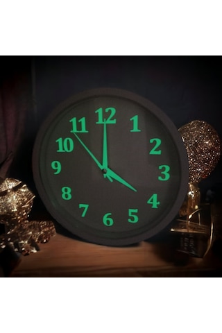 Fosforlu Gece Parlayan Beyaz Salon Mutfak Ofis Duvar Saati 22 Cm Beyaz