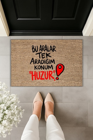 Rugmood Modern Dijital Baskı - Bu Aralar Tek Aradığım Konum Huzur - Kapı Önü Paspası Kahverengi