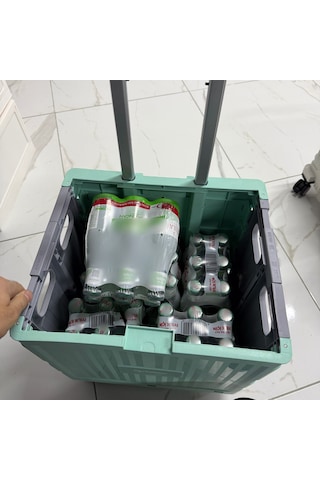 4 Tekerlekli, Yeşil, 32l Standart Boy, Sabit Tutacaklı Alışveriş Arabası