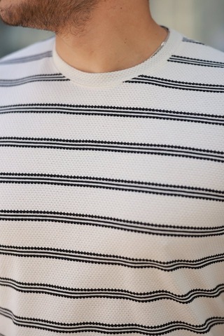 Efnaz Style Erkek Çizgili Kısa Kollu T-shirt P Siyah - Beyaz /p
