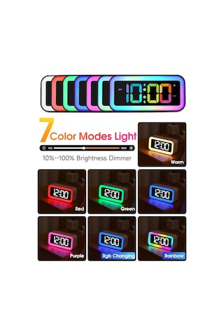 Dinamik Rgb Gece Lambası İle Yatak Odaları İçin Yüksek Sesli Çalar Saat, Ağır Uyuyanlar Yetişkinler, Çift Alarm Çok Renkli