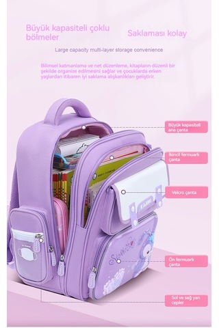 Kız Sırt Çantası, Çocuklar Için Büyük Kapasiteli Omurga Sırt Çantası Mor